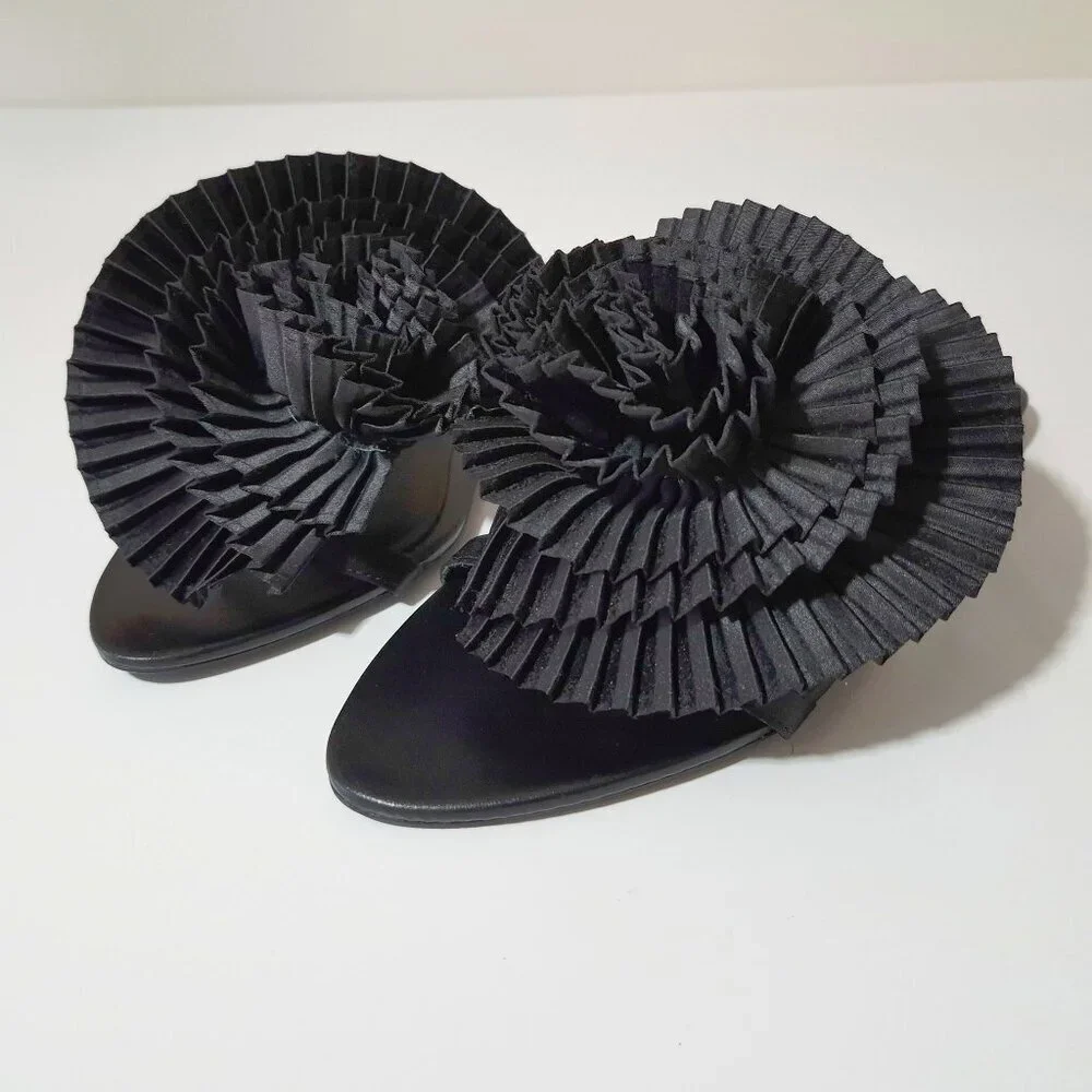NWT Zara black pleated fabric floral detail flat sandals, EU 37 - Picture 10 of 14